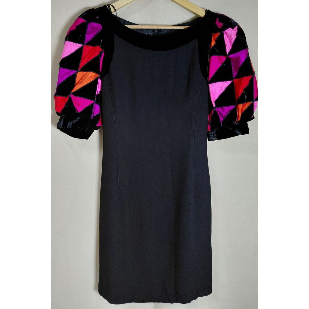 Louis Féraud Colorful Puff Sleeve Dress Solid Short Sleeve Knee Length Size 4